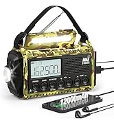 12000mAh/44400mWh Weather Radio, Hand Crank Emergency Radio Portable AM FM Shortwave, Solar Recha...