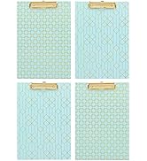 Blu Monaco Decorative Clipboard - Set of 4 Clipboards with Aqua Patterns Decorated with Gold foil