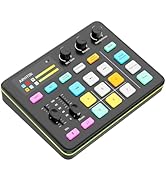Gaming Audio Mixer for PC, Audio Interface Sound Board w/RGB Effect, Support Bluetooth, XLR/TRS M...