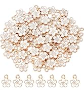 DICOSMETIC 80Pcs Enamel Flower Charms Bulk Flower Charms 11.3x9x1.5mm Golden Cherry Flowers Bloss...
