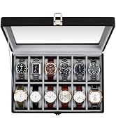 GUKA Watch Box, 12 Slot Watch Case with Large Real Glass Lid, Watch Organizer with Removable Watc...