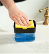 S&amp;T INC. Dish Soap Dispenser and Sponge Holder, Plastic Bamboo | Patented Design, Holds 13 Fluid ...