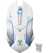 VEGCOO White Wireless Gaming Mouse, Silent Click Wireless Mouse with 3 Level DPI, Rechargeable Co...