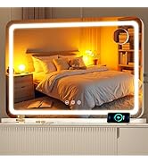 Batuso Vanity Mirror with Lights, 28" x 20" LED Makeup Mirror with 10X Magnification, Dimmable 3 ...
