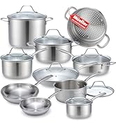 Mueller 17-Piece Stainless Steel Pots and Pans Set – Tri-Ply Ultra-Clad Pro Cookware Set, Inducti...