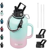 BJPKPK Half Gallon Insulated Water Bottles with Straw Lid &amp; Side Handle, 50oz, 64oz, 87oz, 128oz ...