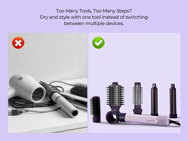 Multi-functional hair dryer brush replaces cluttered tools to dry and style in one easy step.