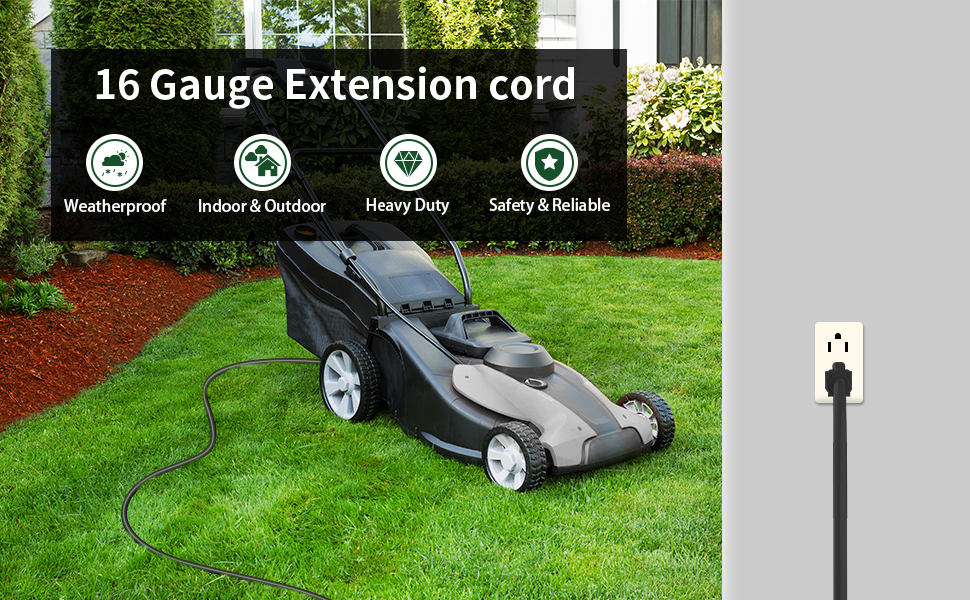 Black Outdoor Extension Cord 25 50 ft Waterproof 16/3 Gauge outside extension cord 13A