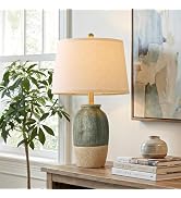 Vortether 22.5" Hand-Textured Vintage Ceramic Table Lamp, Single Rustic Farmhouse Bedside Lamp wi...