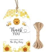 G2PLUS 50Pcs Bee Thank You Tags, Thank You for Coming Tags for Gender Reveal, White Paper Sunflow...