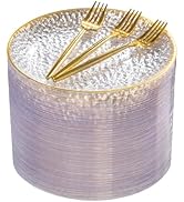 DaYammi 240Pcs Gold Plastic Plates Including 120Pcs Gold Dessert Plates and 120Pcs Cake Forks,Ham...