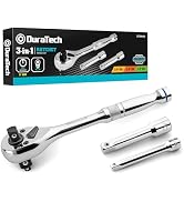 DURATECH 3-IN-1 Ratchet Handle, 1/4", 3/8", 1/2", with 2 Extension Bars | 72-Tooth, Reversible Sw...