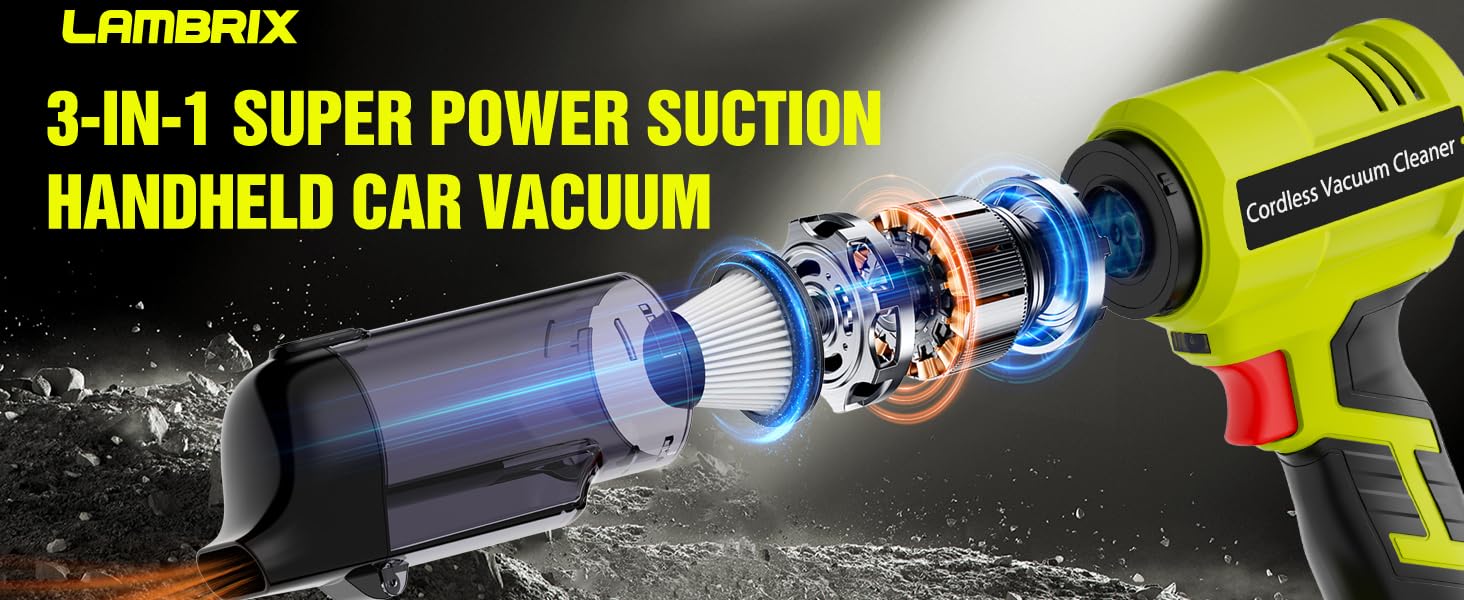 3-in-1 super power suction handheld car vacuum
