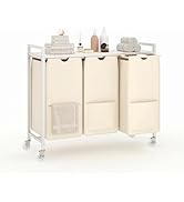 Garvee Rolling Laundry Hamper with Shelf, 3-Section Laundry Sorter with Removable Bags &amp; Wheels, ...
