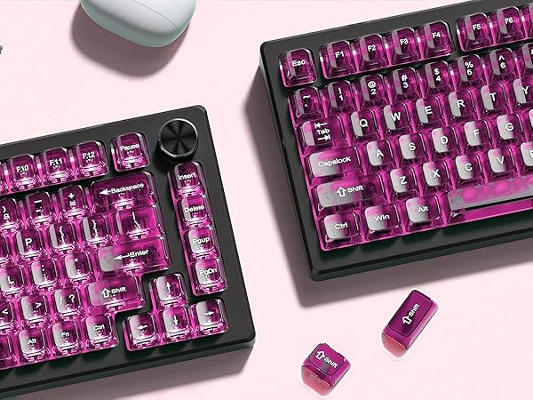 Fuchsia Clear keycaps for Mechanical Keyboard,Transparent MDA keycaps,Ceramic Jelly Key caps