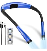 Glocusent Book Light, 3-Color &amp; 6-Brightness Reading Light, Bendable Neck Light, 80-hr Lasting Re...