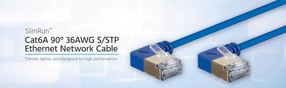 Cat6A 90 Degree 36AWG S/STP Shielding Ethernet Network Cable Ultra-thin with 90 degree Connector