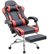 DUMOS Gaming Office Desk Chair with Footrest and Headrest for Adults, PU Leather Ergonomic Video ...