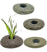 4PCS 0.8" Holes Natural River Stone Plant Weights for Aquarium,Pebble Aquatic Plants Fixed Ring f...