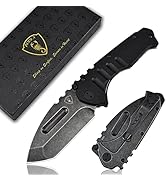 AUBEY Folding Pocket Knife with Tanto Tumbled 440C Steel Blade, Frame Lock, Black G10 Handle, Cli...