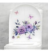 Butterfly Floral Toilet Seat Lid Decals, Purple Self-Adhesive Bathroom Wall Stickers, Waterproof ...