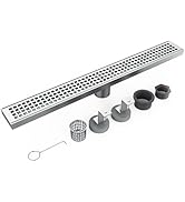 Homfan 24 Inch Rectangular Shower Floor Drain, Brushed Nickel High Flow Shower Drain Kit with Fla...