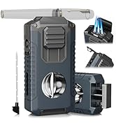 Torch Lighter Built-in Cutter, Punch, Holder, and Draw Enhancer Tool, with Gift Box for Men, Wind...