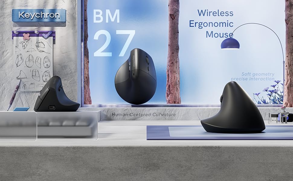 ergonomic vertical shape supports 2.4 GHz, Bluetooth, and USB wired connections adjustable DPI