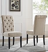 Roundhill Furniture Leviton Solid Wood Tufted Parsons Dining Chair, Set of 2, Tan