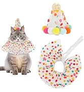 GLIDESMOOTH Cat Costume, Cat Birthday Bandana Scarf and Party Hat, Dog Birthday Decorations Set, ...