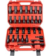 AMM 29PCS 1/2" Drive Impact Socket Set, 1/2" Deep Socket Set with Extension Bar, Cr-V Steel, 6 Po...