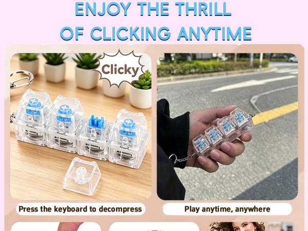 3-Pack Keyboard Fidget Keychain with LED Lights