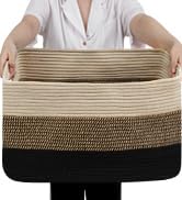 Optish 75L Blanket Basket, Large Woven Baskets for Storage, Blanket Storage for Living Room, Rope...