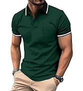 ZITY Mens Polo Shirts Casual Short Sleeve Athletic T-Shirts Classic Contrast Collar Shirt with Po...