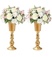 Frcctre 2 Pack Metal Wedding Flower Trumpet Vase, 12.4 Inch Tall Flower Stand, Decorative Centerp...