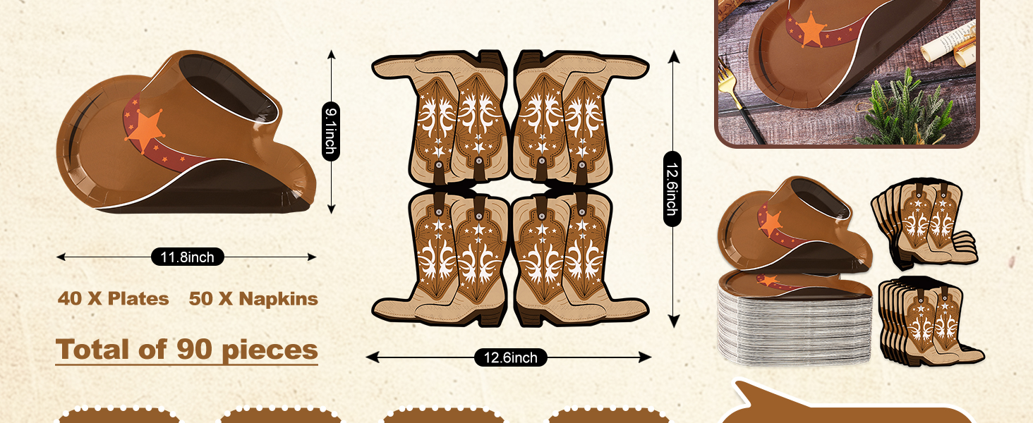 90Pcs Western Cowboy Plates Napkin Set