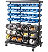 VEVOR 7-Tier Double-Sided Rolling Bin Storage Rack, 94 Plastic Bins, Dual-Sided Parts Organizer w...