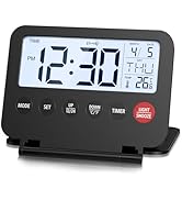 AMIR Digital Travel Alarm Clock, Foldable Calendar Temperature Timer LCD Clock with Snooze, 12/24...