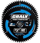 CRALY 7-1/4 Inch 60 Teeth Ultra Fine Finish Wood Cutting Circular Saw Blade, 5/8 Inch Arbor, Carb...
