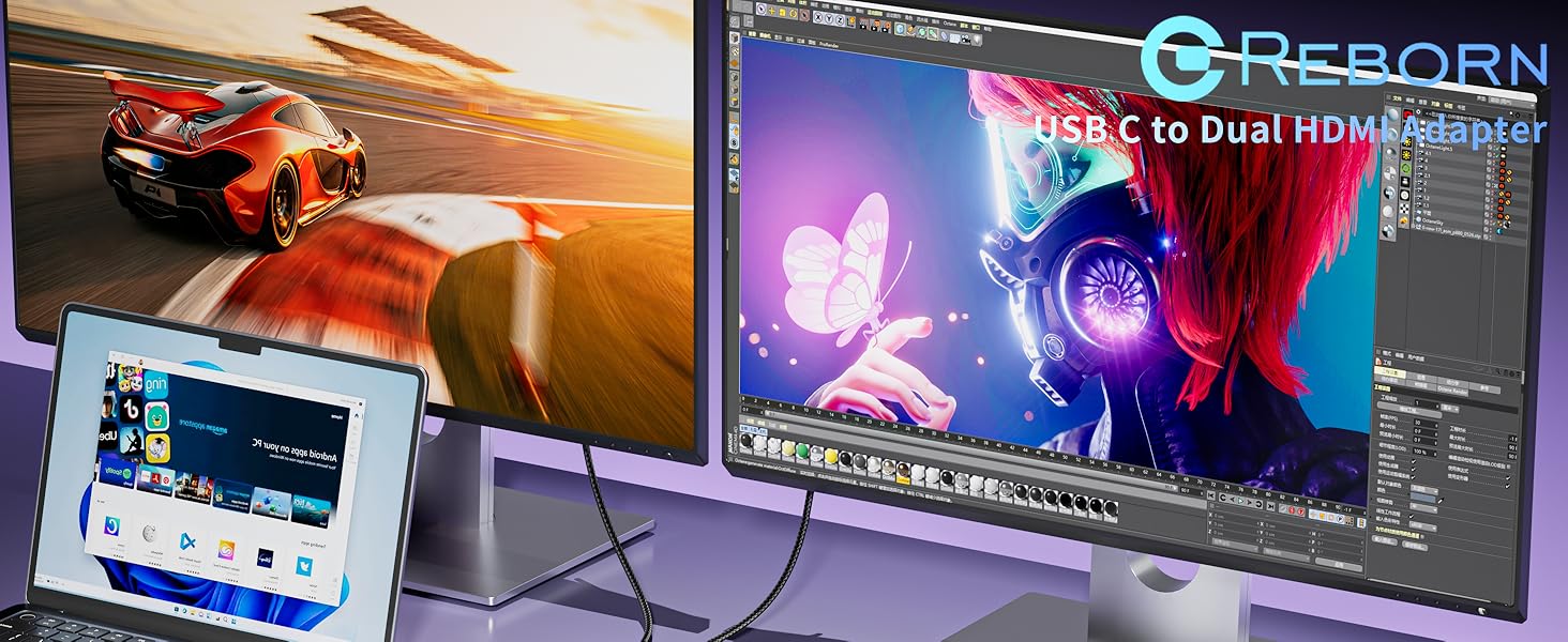 USB C to Dual HDMI Adapter