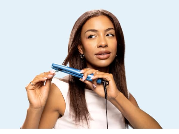 Woman with straightener