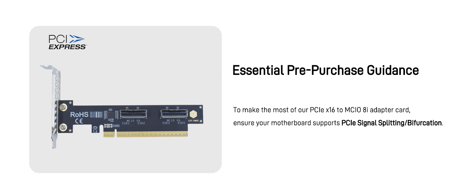 LetLinkSo Gen5 PCIe 5.0 x16 to 2 MCIO x8 8i U.2 Connector NVMe SSD Adapter Card