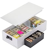 Cash Box Money Organizer - White 15” x 7.5” x 4” Cashbox 5 Compartments Drawer Tray - Bills and C...