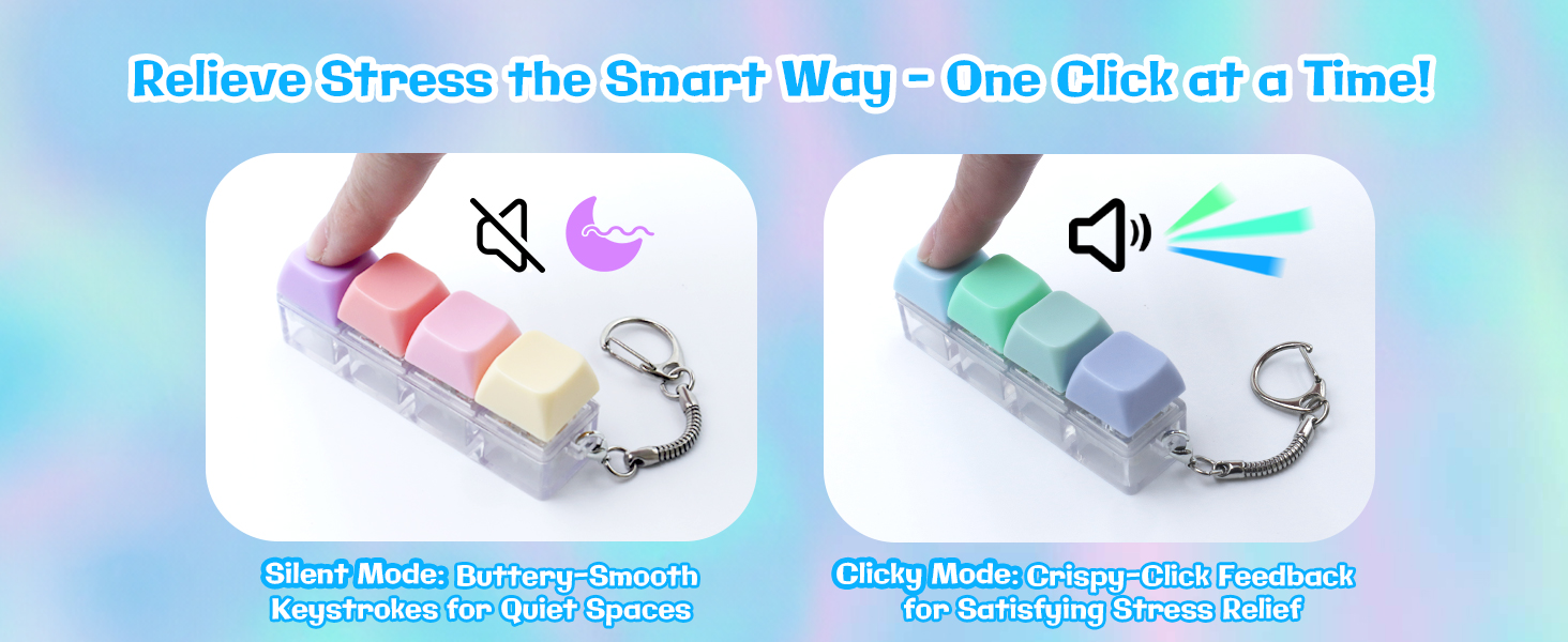 Dual-mode keyboard fidget clicker with silent/clicky switch modes compact design for stress relief
