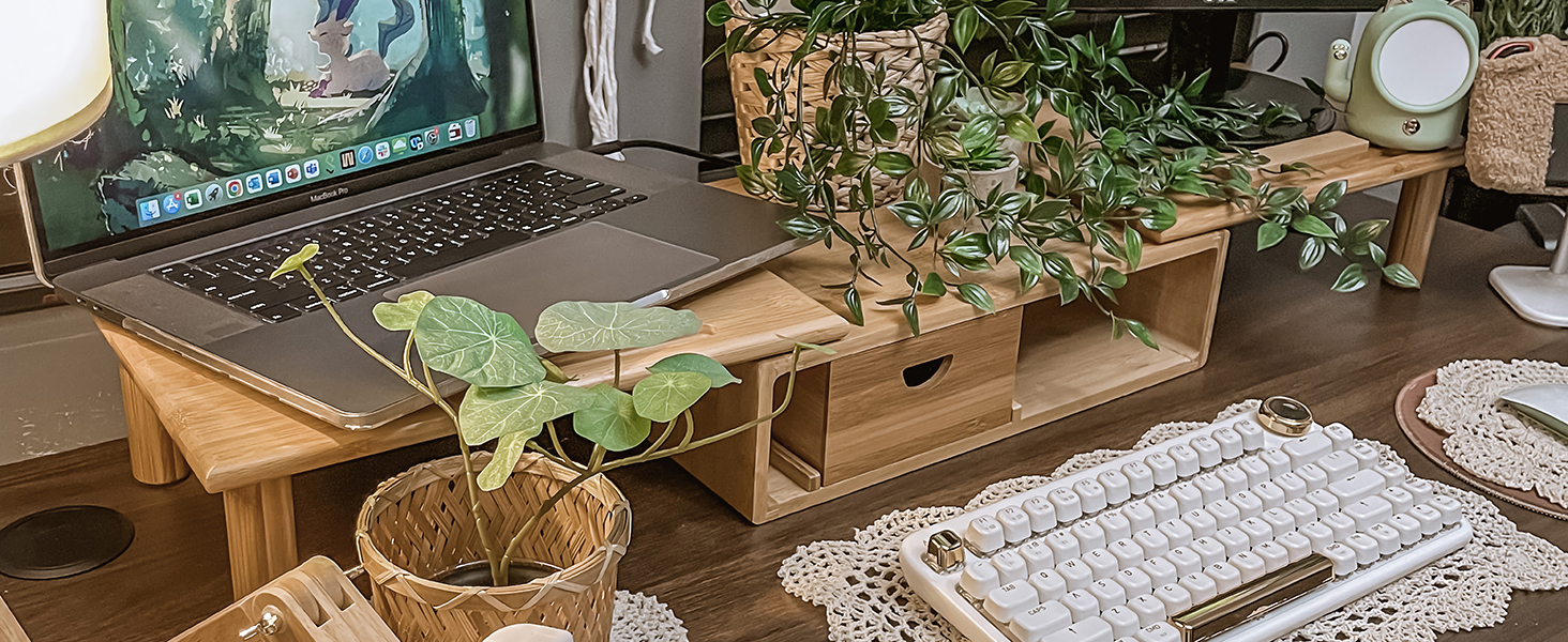 ROCDEER Adjustable Monitor Stand Riser in Bamboo