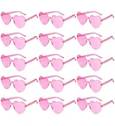 PLULON Heart Sunglasses for Women Pink Heart Glasses Valentine's Day Rimless Heart Shaped Sunglas...