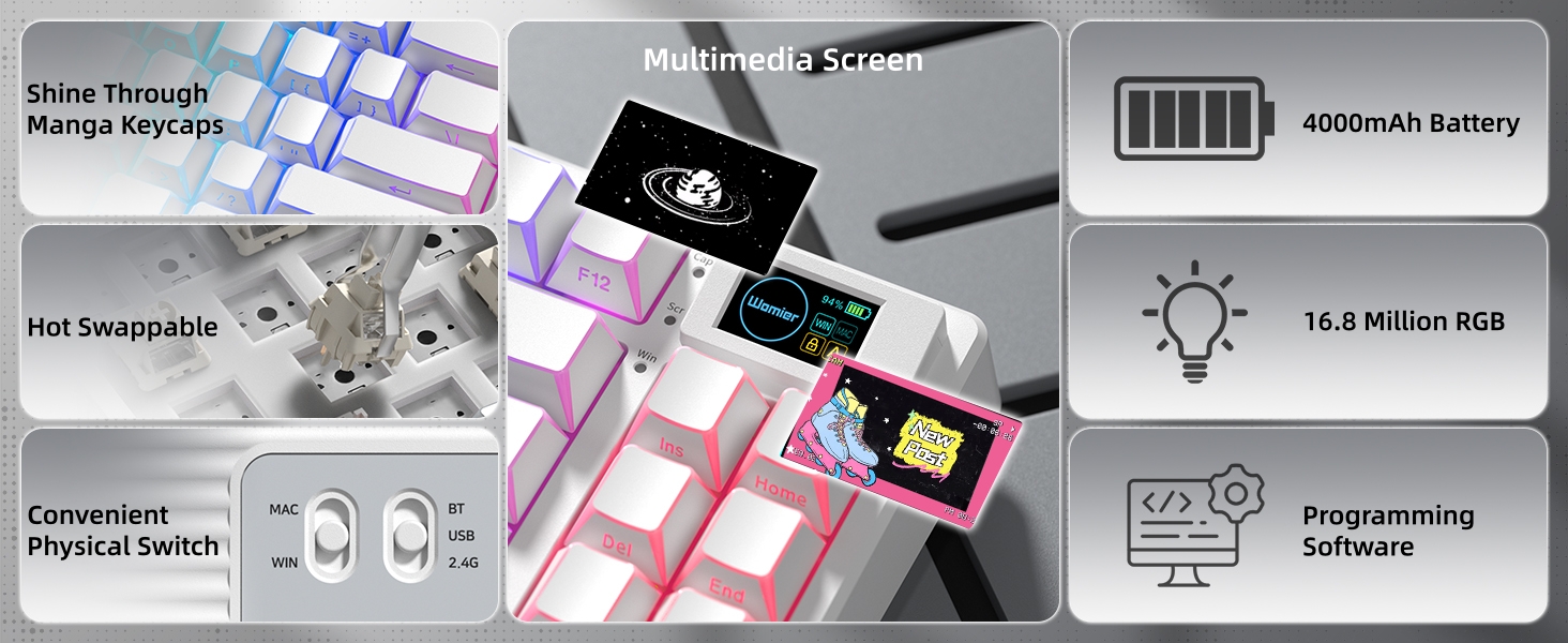 75% Wireless Mechanical Keyboard RGB Custom Creamy Keyboard gaming