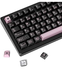 dagaladoo PBT Keycaps with Metal Paint,112-Key Black/Pink Custom Keycap Set dye Sublimation,Cherry P...