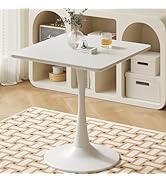 Aofure White Square Tulip Tabe for 2, 24 Inch Small Dining Tabe with Metal Pedestal Base for Kitc...