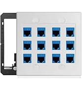 12 Port Ethernet Wall Plate Cat6 Jack RJ45 Outlet Keystone Network Cables Inline Coupler Wires Co...